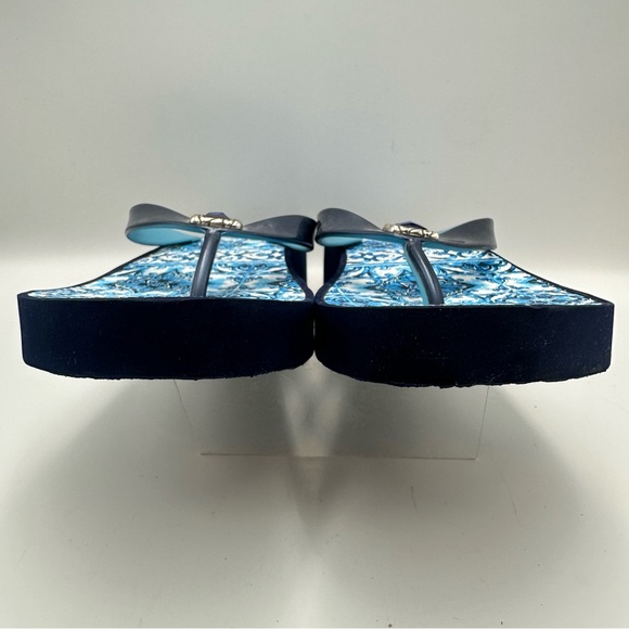 Brighton Blue Bella Capri Tiles Ink Flip Flop Wedge Rhinestone Womens Size 9 - Picture 3 of 12